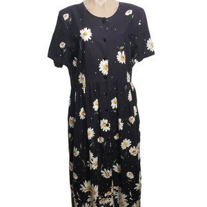 Vintage Black Daisy Summer Print Dress On The Verge Size Large Maxi